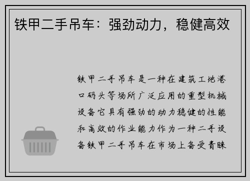 铁甲二手吊车：强劲动力，稳健高效
